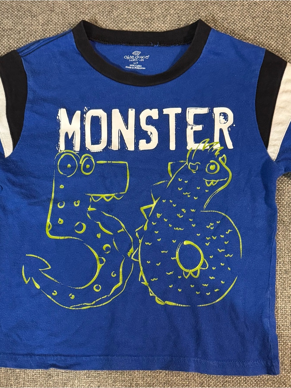 Okie Dokie Monster ‘56’ Blue Navy Short Sleeve T Shirt Size L/7